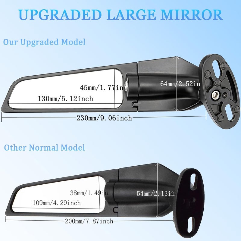 Scerymo Large Size Motorcycle Mirrors, Stealth Mirror Side Mirrors, Wing Rear View Mirror for Honda CBR250R CBR300R CBR500R CBR600RR CBR1000RR Kawasaki Ninja 300 400 650 ZX6R Suzuki GSXR 600 750 Ducati Yamaha - Image 3